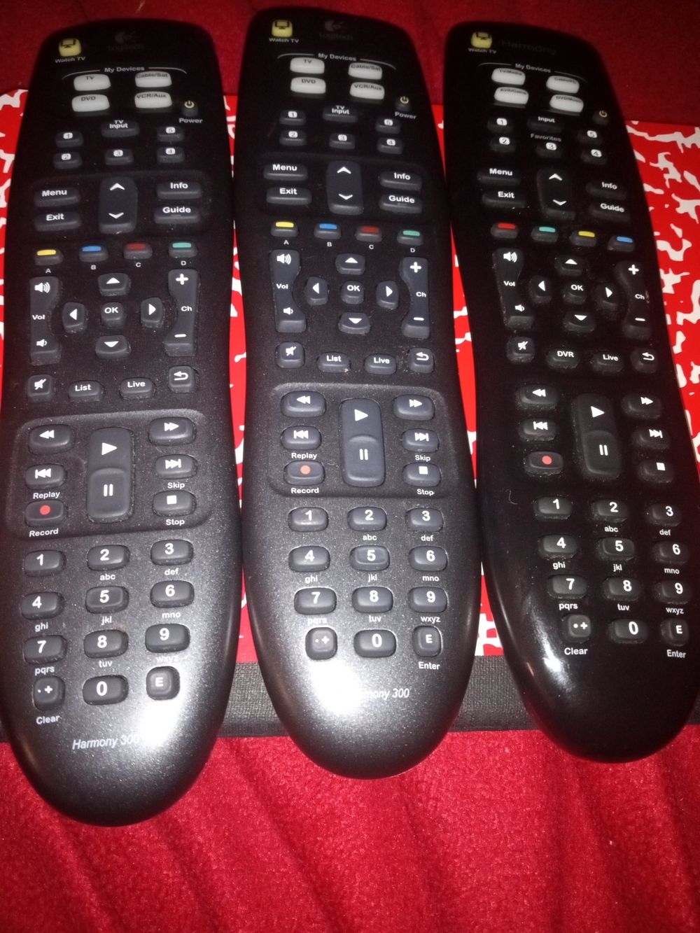 3 Logitech Black Harmony 300 Remote Controls - Triple Pack